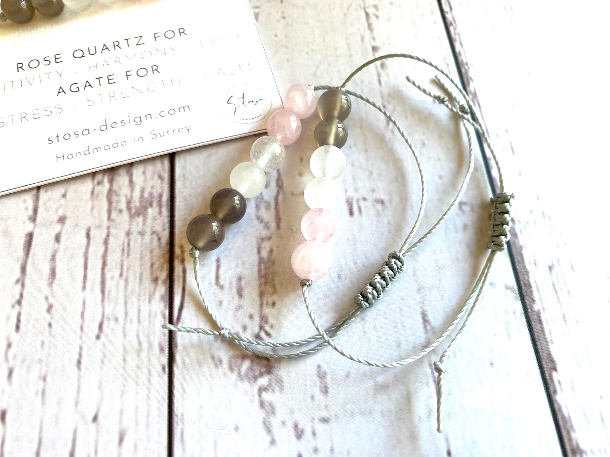 Anxiety Relief Crystal Bracelet with Rose Quartz and Agate – Stosa Design